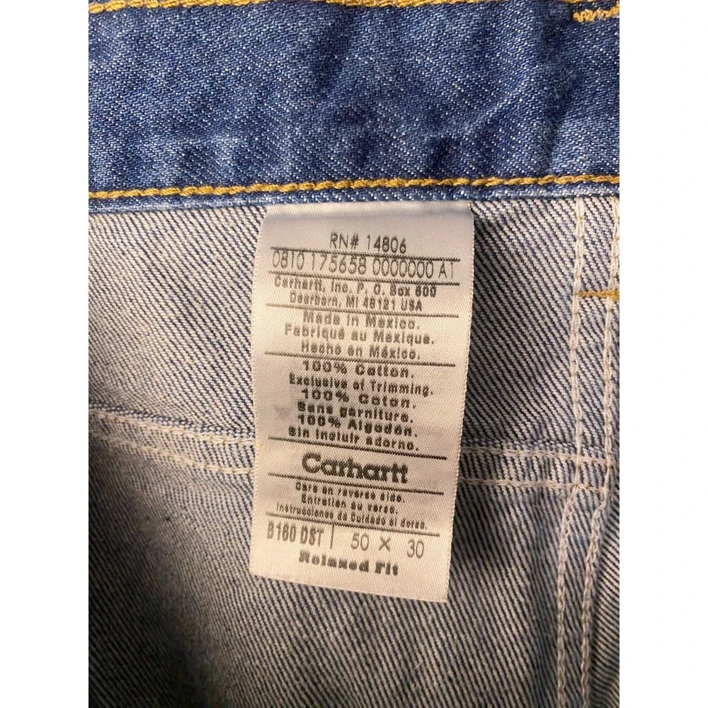 Carhartt Men's Jeans 50x30 Blue B160 DST Relaxed Fit Workwear Denim
